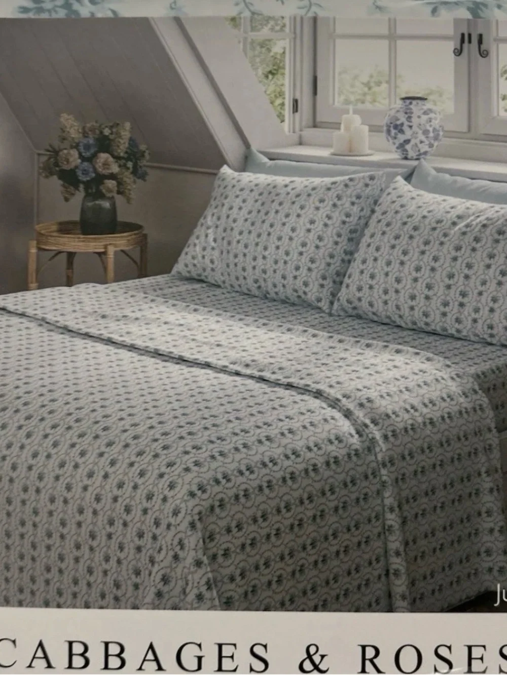Cabbages and Roses KING Sheet Set Julia China blue Cotton Percale Cottage Chic